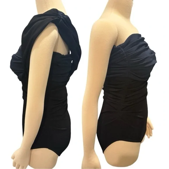 Goldsign Gelsey One-Shoulder Off the Shoulder 2-tone Ribbed Bodysuit Small NEW